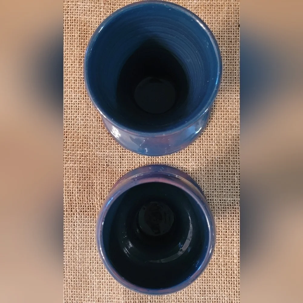 Art‎ Pottery Vase Set Of 2 Blue Glazed Terracotta ~ Great Gift Idea